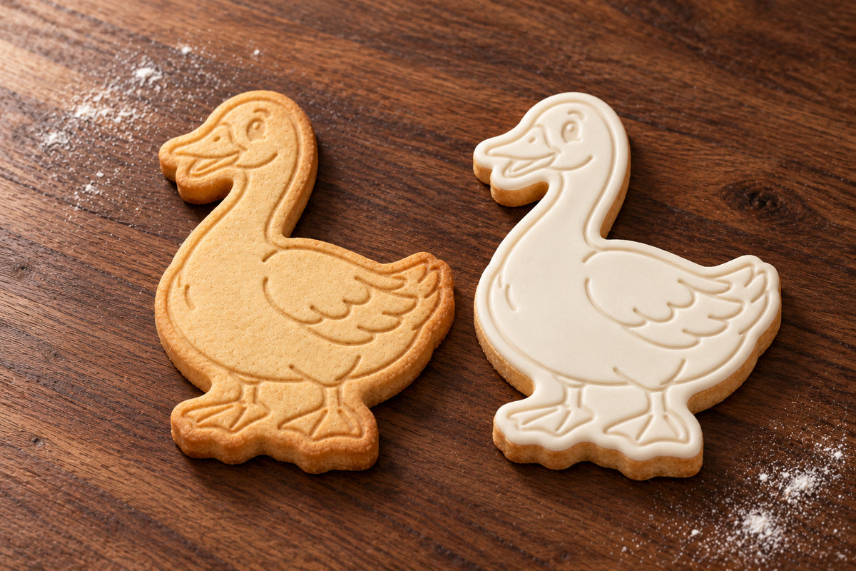 Goose plain and white fondant cookie examples