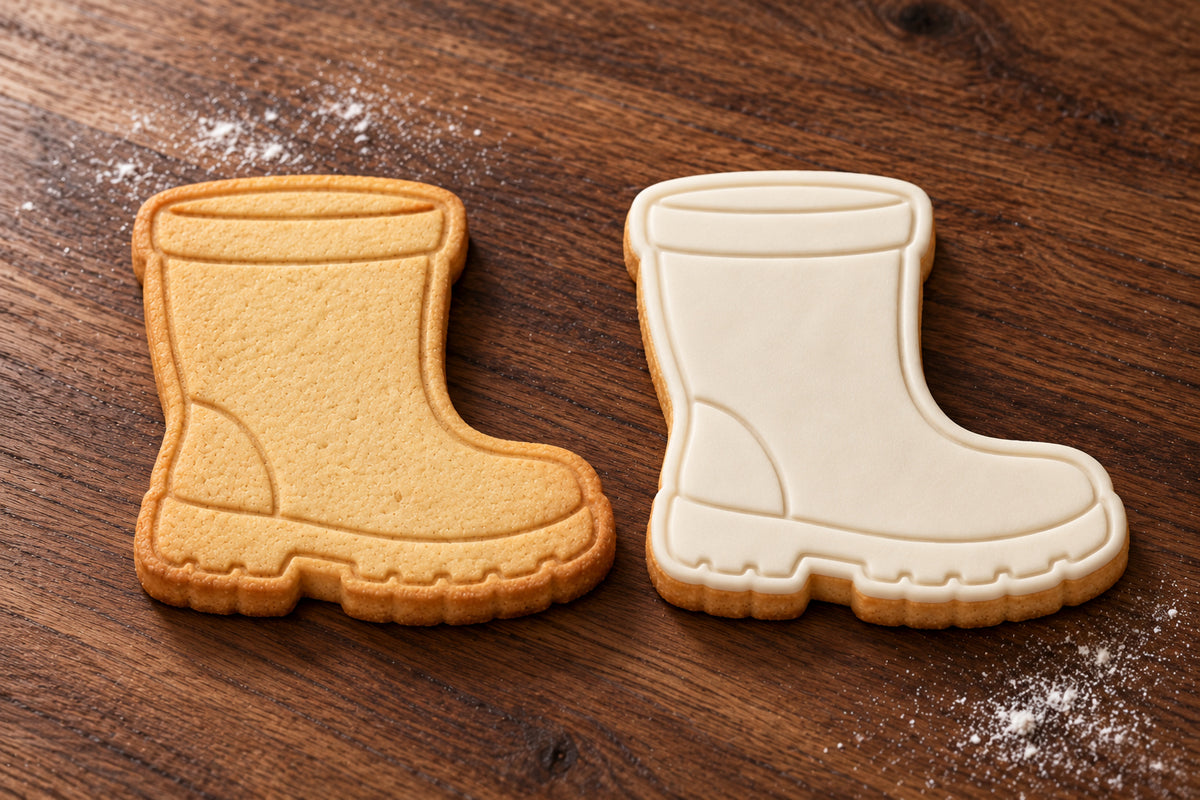 Gumboot plain and white fondant cookie examples