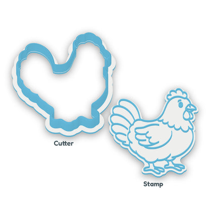 Hen separate cookie cutter and matching embosser