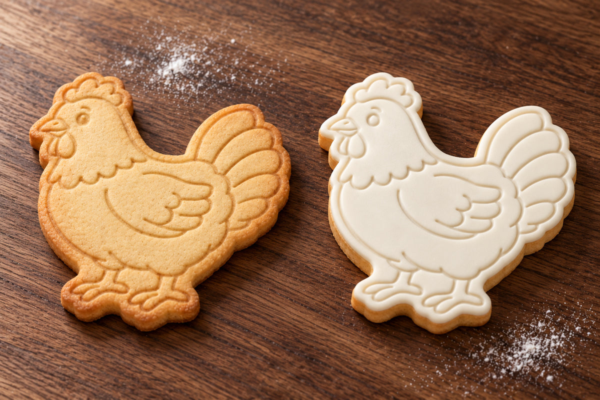 Hen plain and white fondant cookie examples