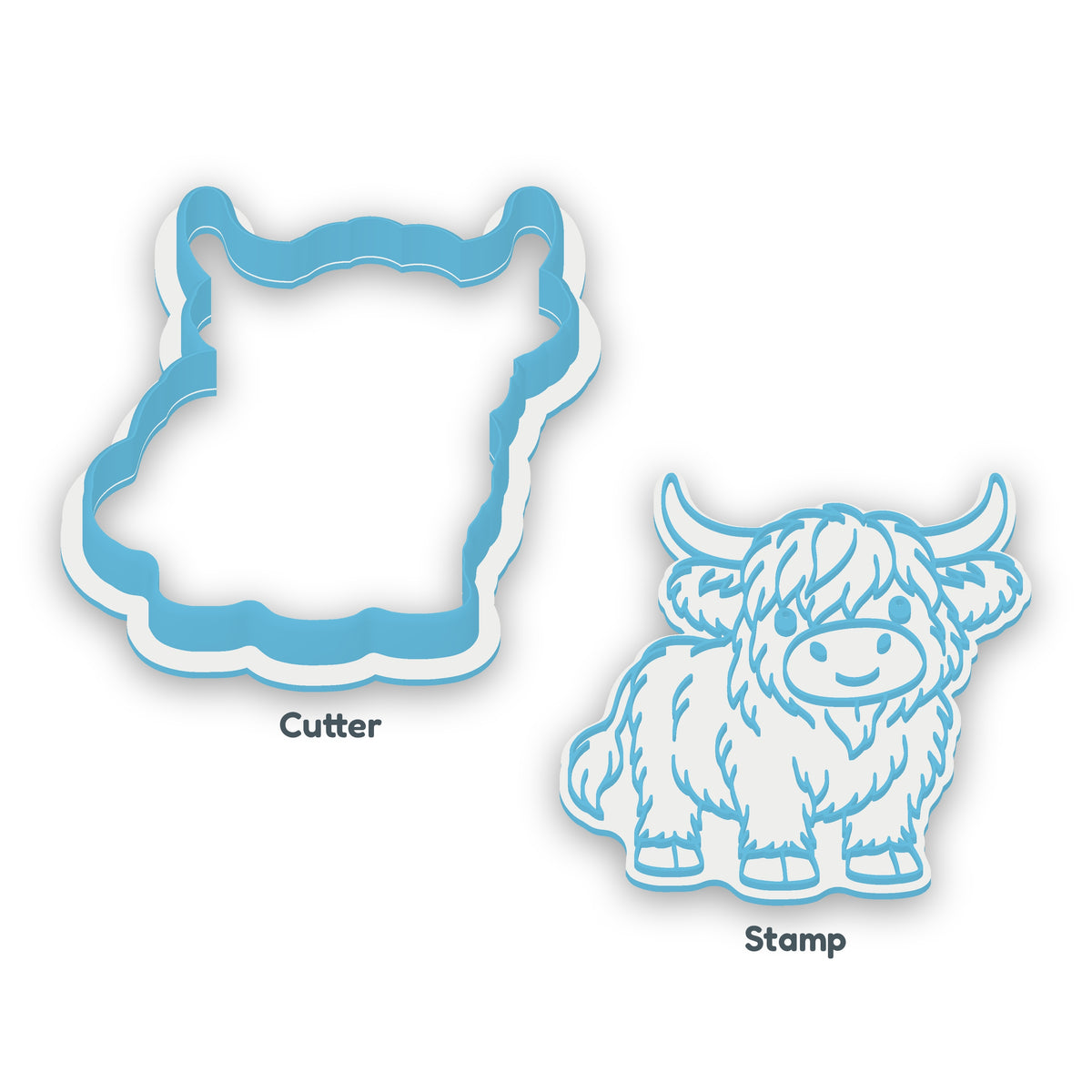Highland Cow separate cookie cutter and matching embosser