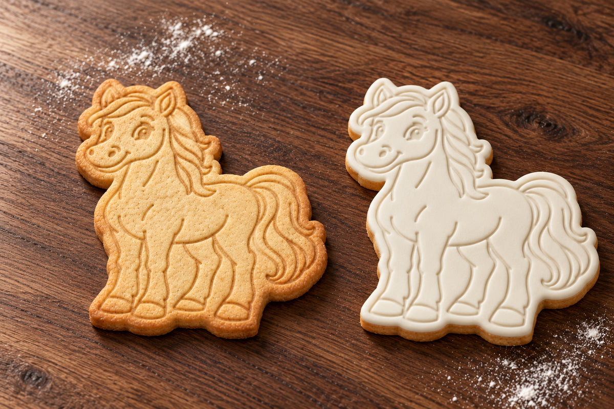 Horse plain and white fondant cookie examples