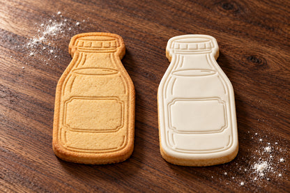 Milk Bottle plain and white fondant cookie examples