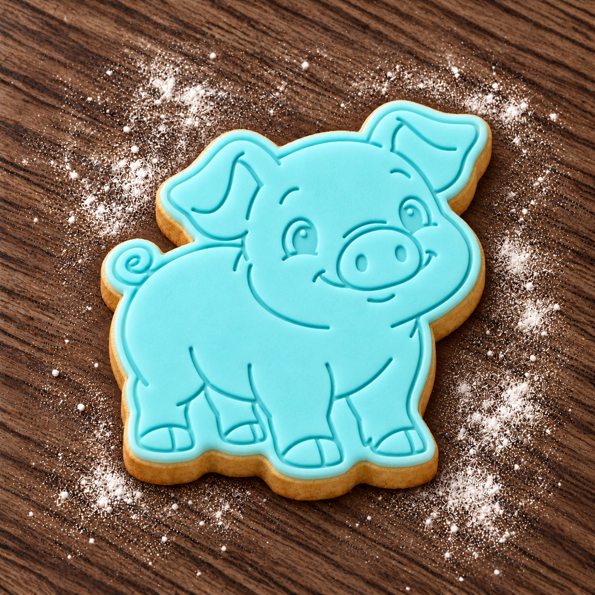Piglet decorated fondant cookie