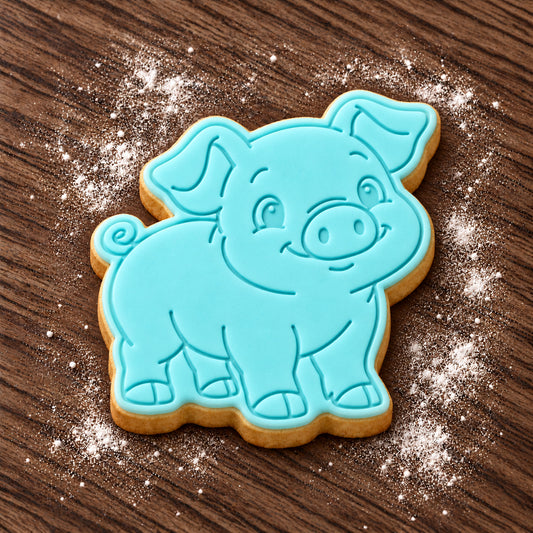 Piglet decorated fondant cookie