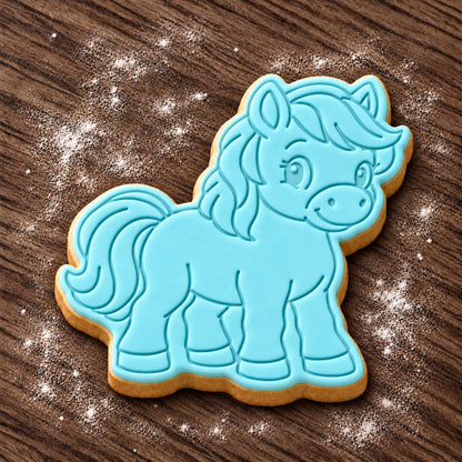 Pony decorated fondant cookie