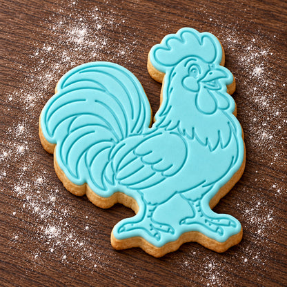 Rooster decorated fondant cookie