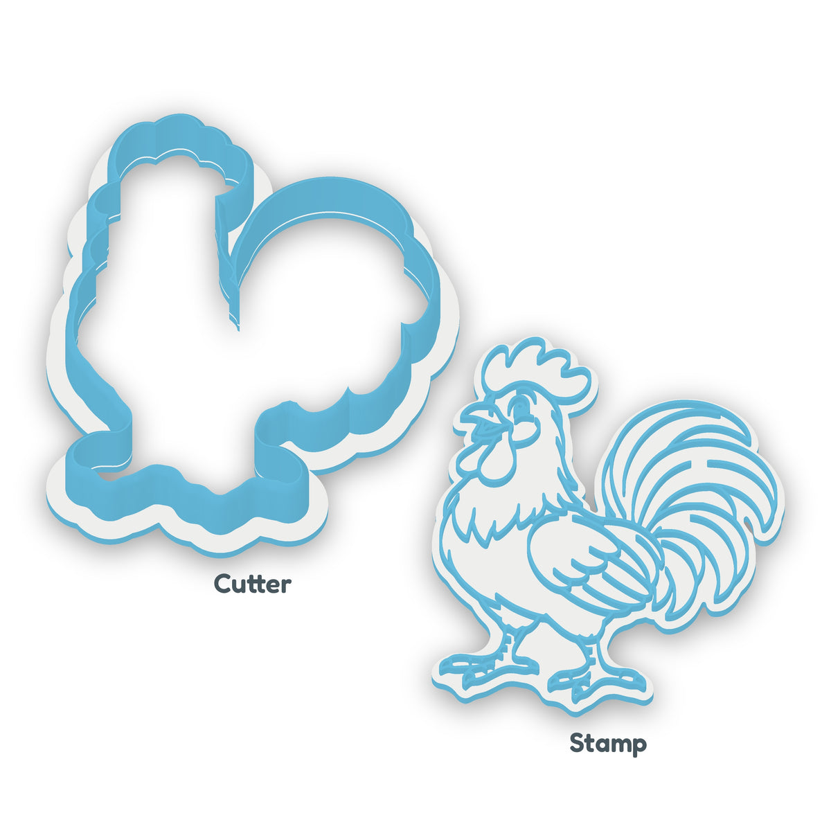 Rooster separate cookie cutter and matching embosser