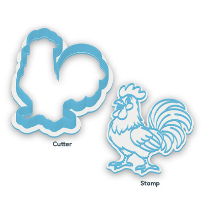 Rooster separate cookie cutter and matching embosser