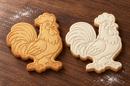 Rooster plain and white fondant cookie examples