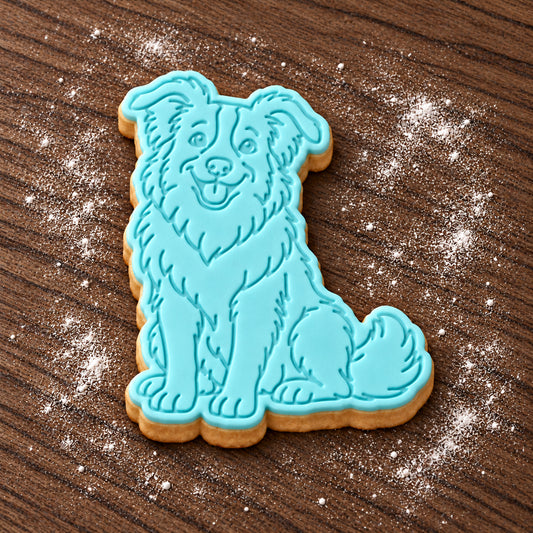 Sheepdog decorated fondant cookie