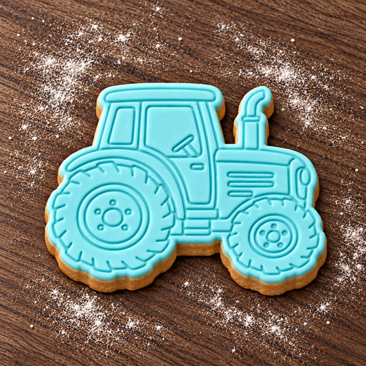 Tractor decorated fondant cookie