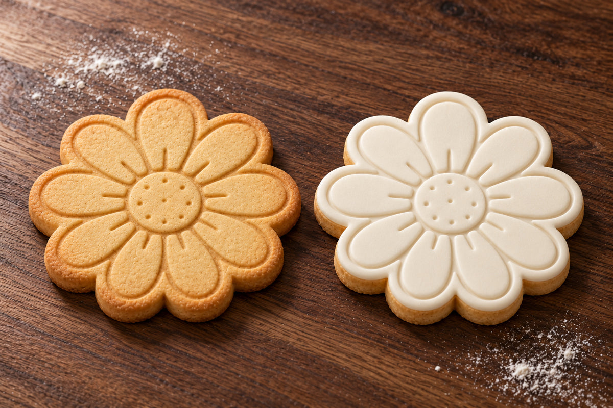 Daisy plain and white fondant cookie examples