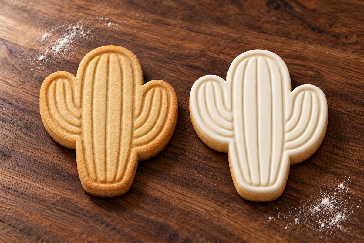 Cactus plain and white fondant cookie examples