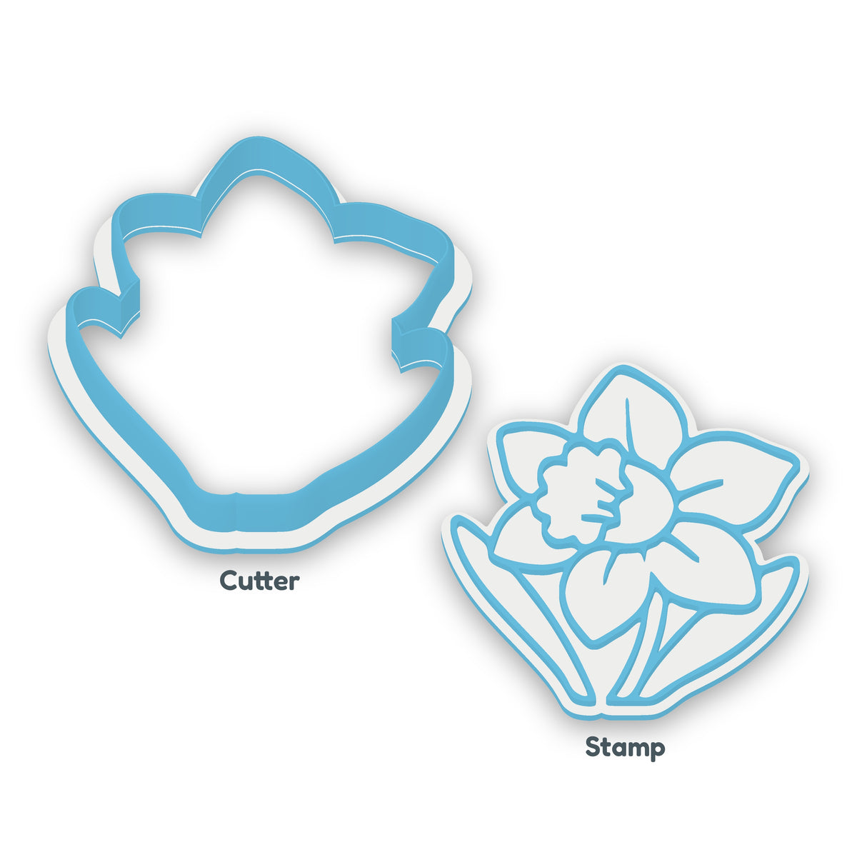 Daffodil separate cookie cutter and matching embosser