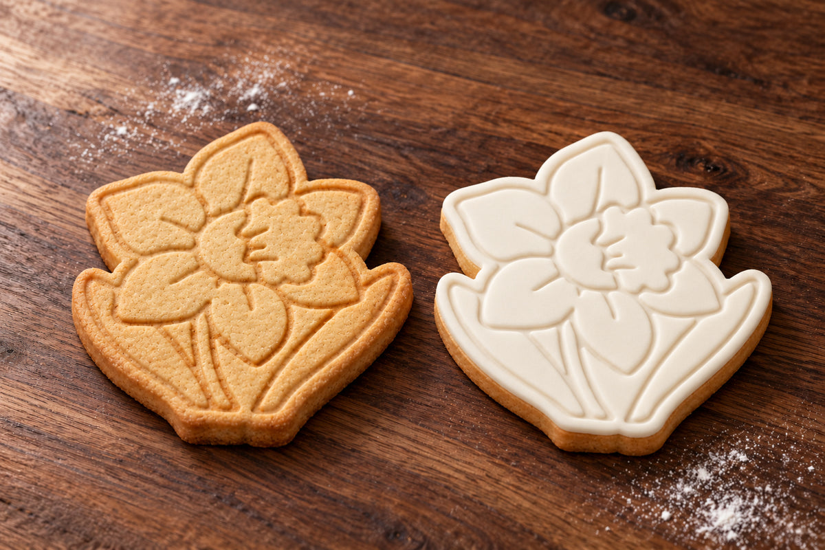 Daffodil plain and white fondant cookie examples