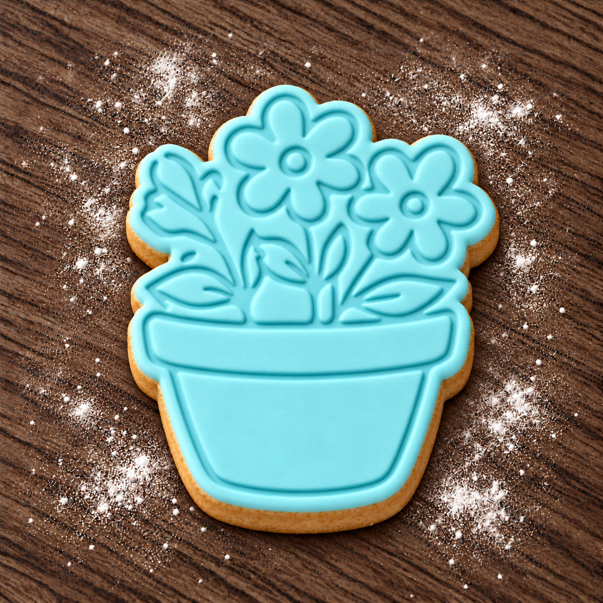 Flowerpot decorated fondant cookie