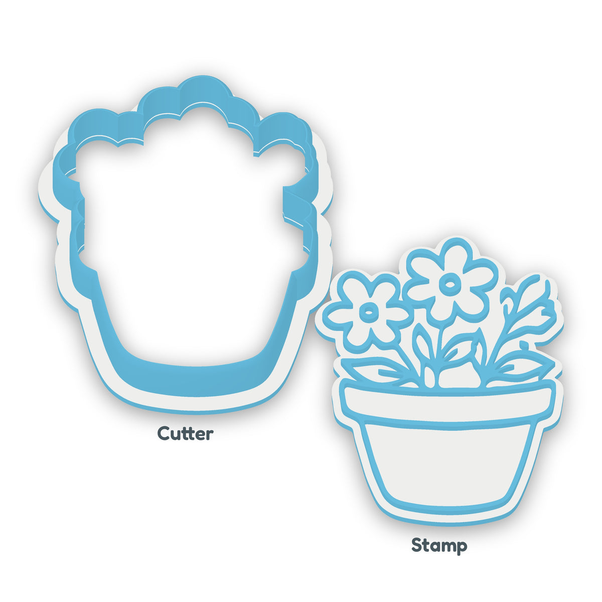 Flowerpot separate cookie cutter and matching embosser
