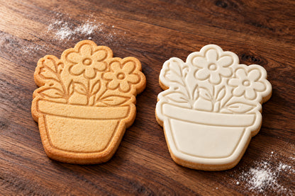 Flowerpot plain and white fondant cookie examples