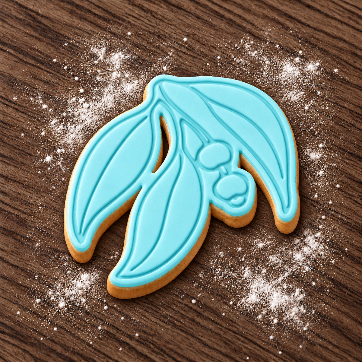 Gum Leaves decorated fondant cookie
