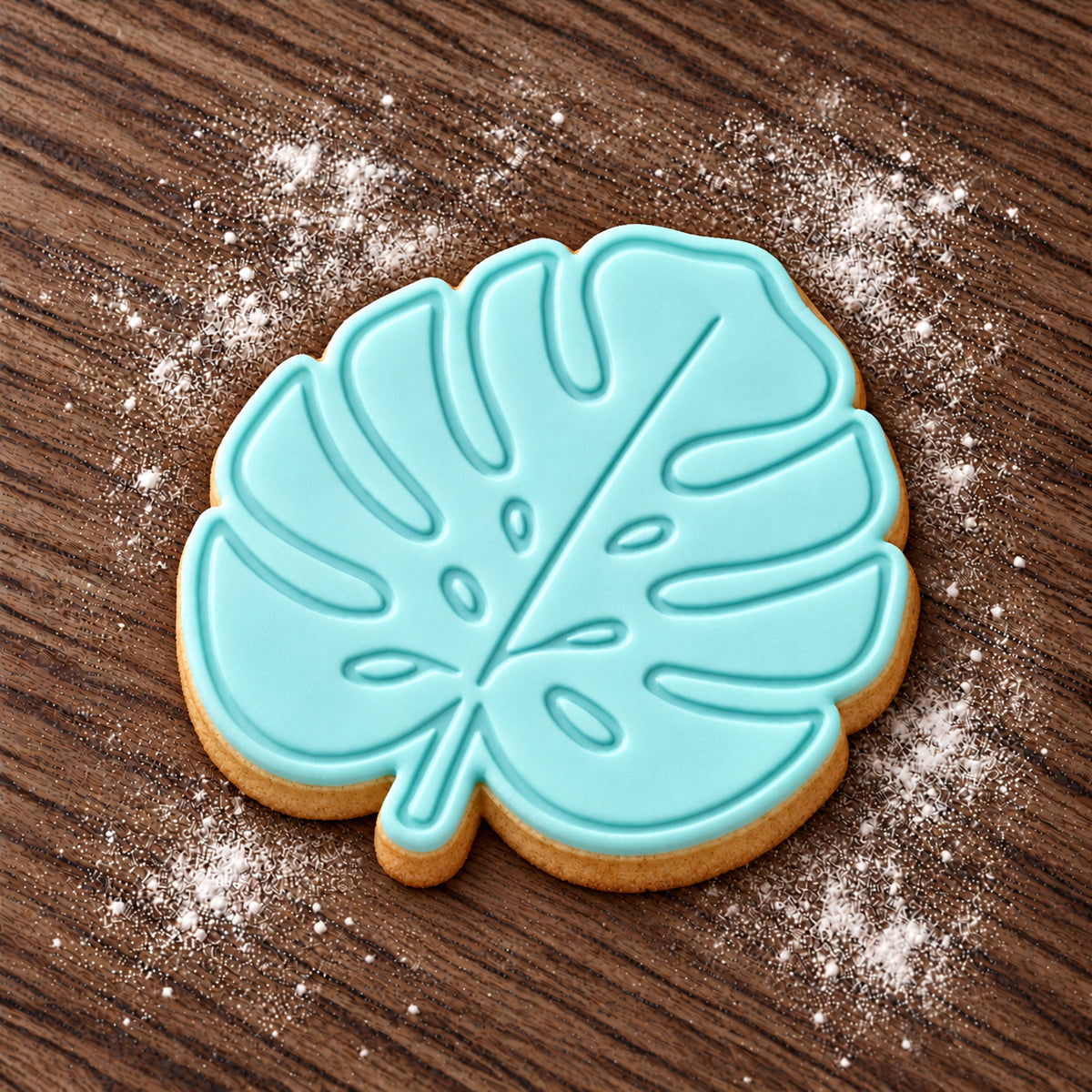 Monstera Leaf decorated fondant cookie