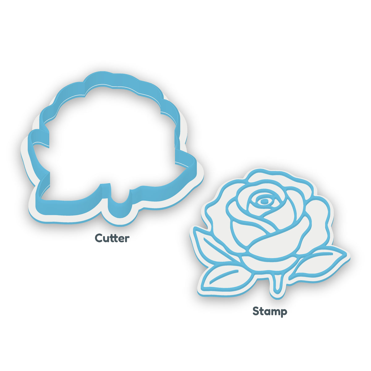 Rose separate cookie cutter and matching embosser