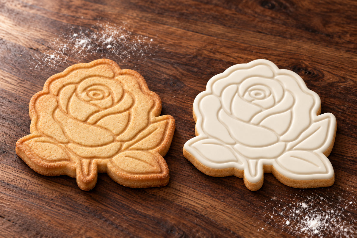 Rose plain and white fondant cookie examples