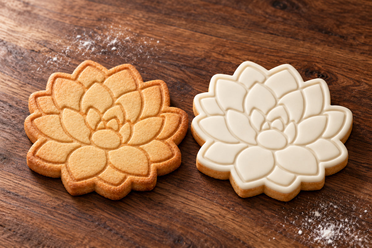 Succulent plain and white fondant cookie examples