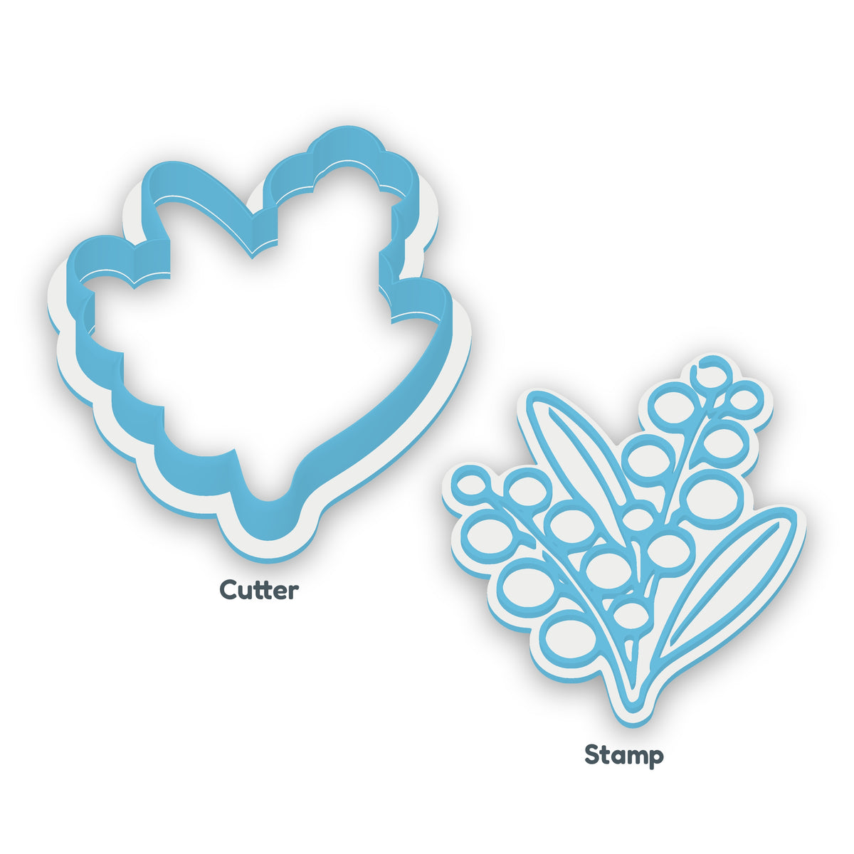 Wattle separate cookie cutter and matching embosser