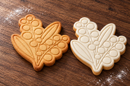 Wattle plain and white fondant cookie examples
