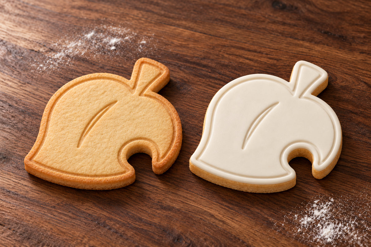 Animal Crossing Leaf plain and white fondant cookie examples