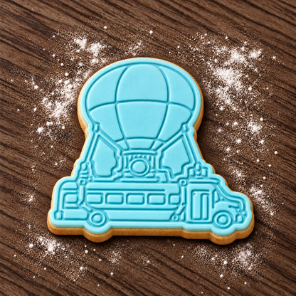 Fortnite Battle Bus decorated fondant cookie