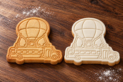 Fortnite Battle Bus plain and white fondant cookie examples