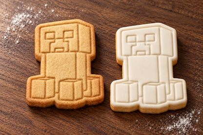 Minecraft Creeper plain and white fondant cookie examples
