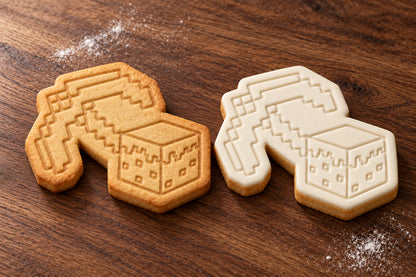 Minecraft Pickaxe and Block plain and white fondant cookie examples