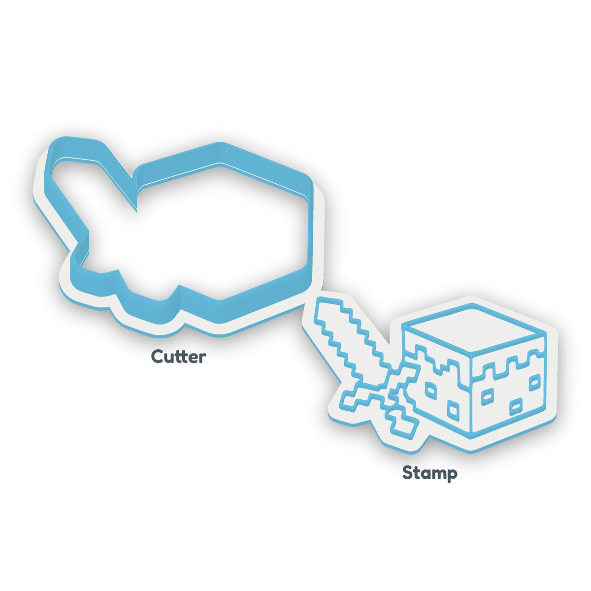 Minecraft Sword and Block separate cookie cutter and matching embosser