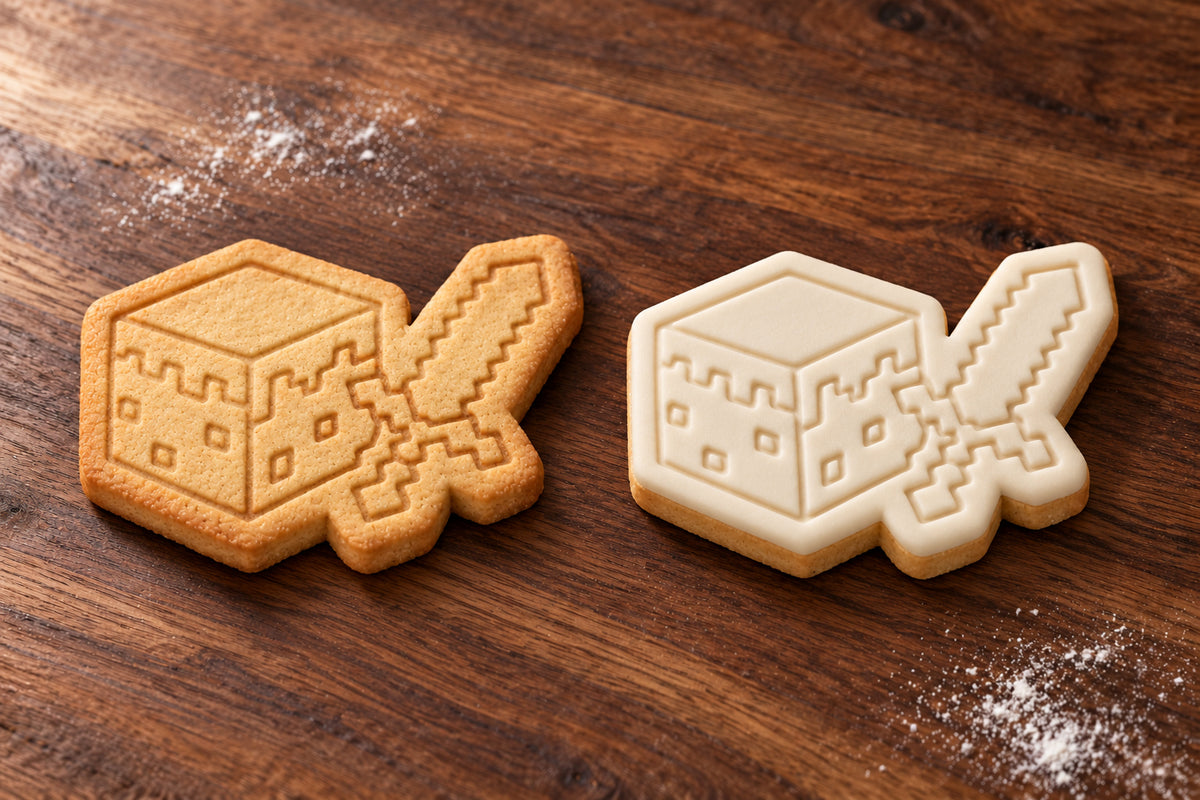 Minecraft Sword and Block plain and white fondant cookie examples