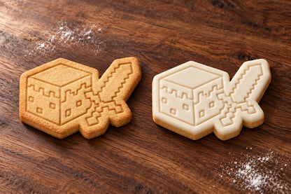 Minecraft Sword and Block plain and white fondant cookie examples