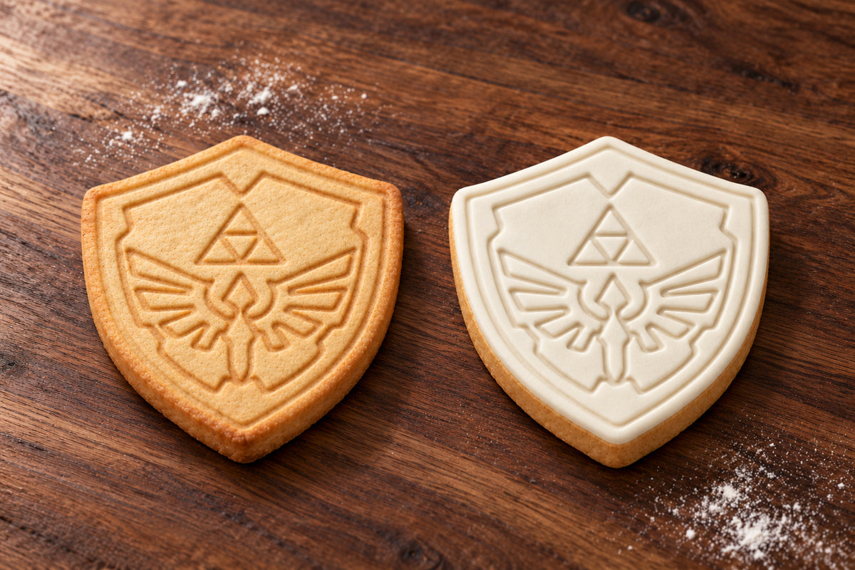 Zelda Shield plain and white fondant cookie examples