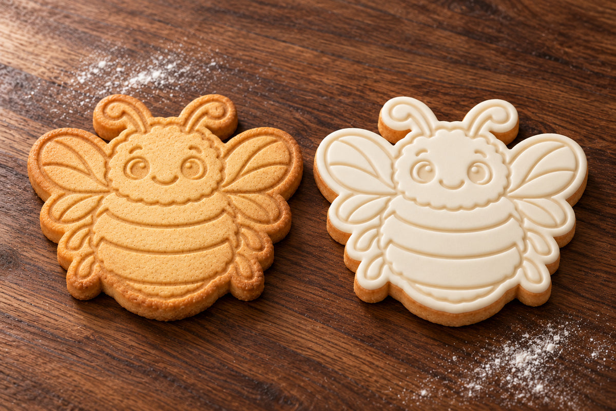 Bumblebee plain and white fondant cookie examples