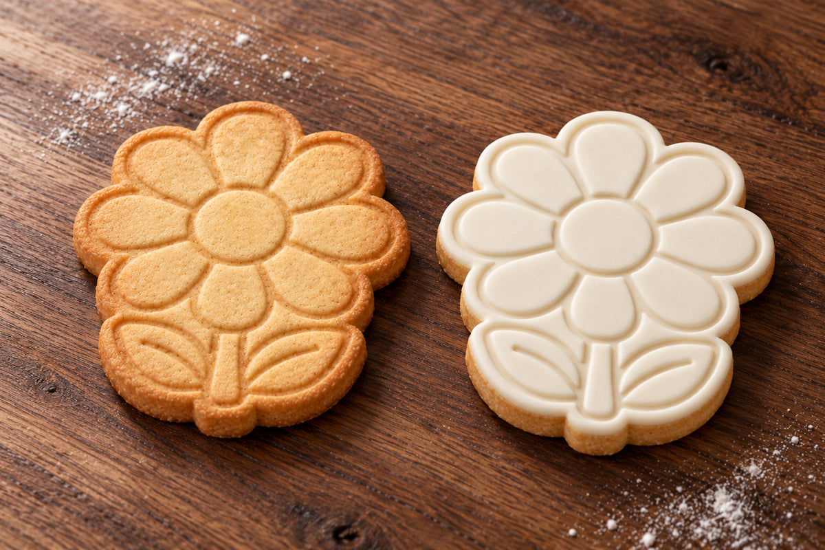 Daisy plain and white fondant cookie examples