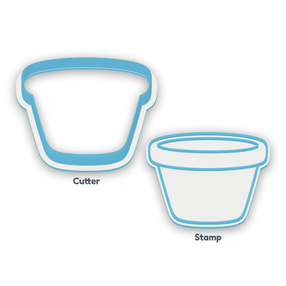 Flowerpot separate cookie cutter and matching embosser