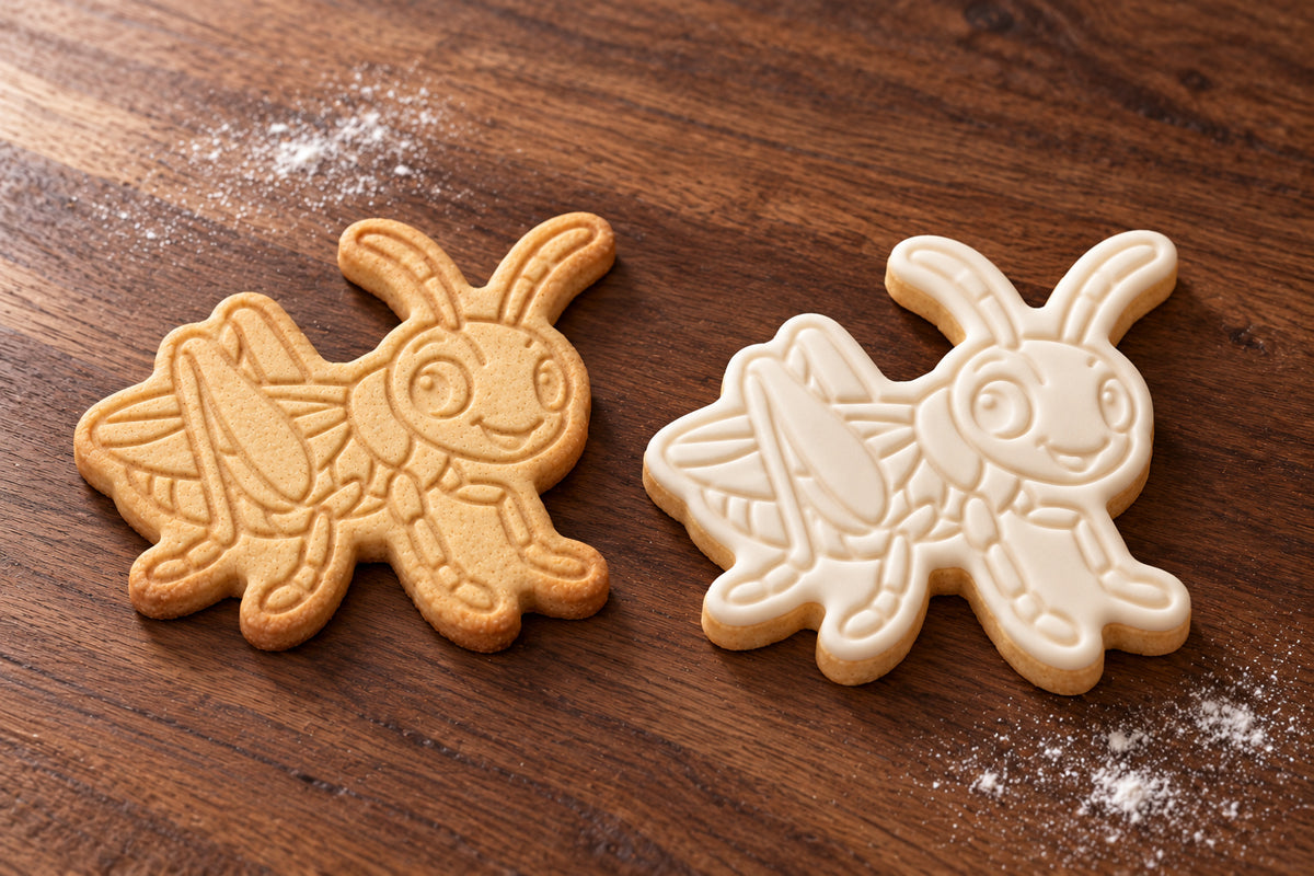 Grasshopper plain and white fondant cookie examples