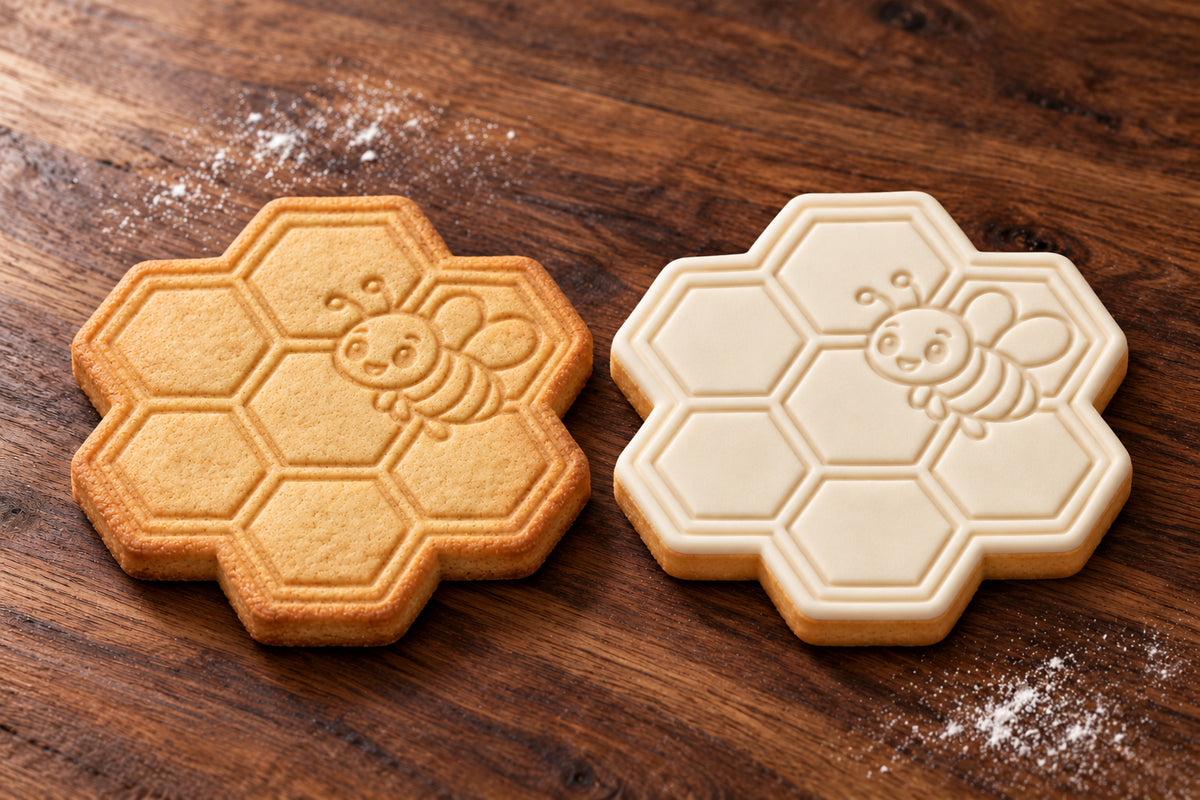 Honeycomb plain and white fondant cookie examples