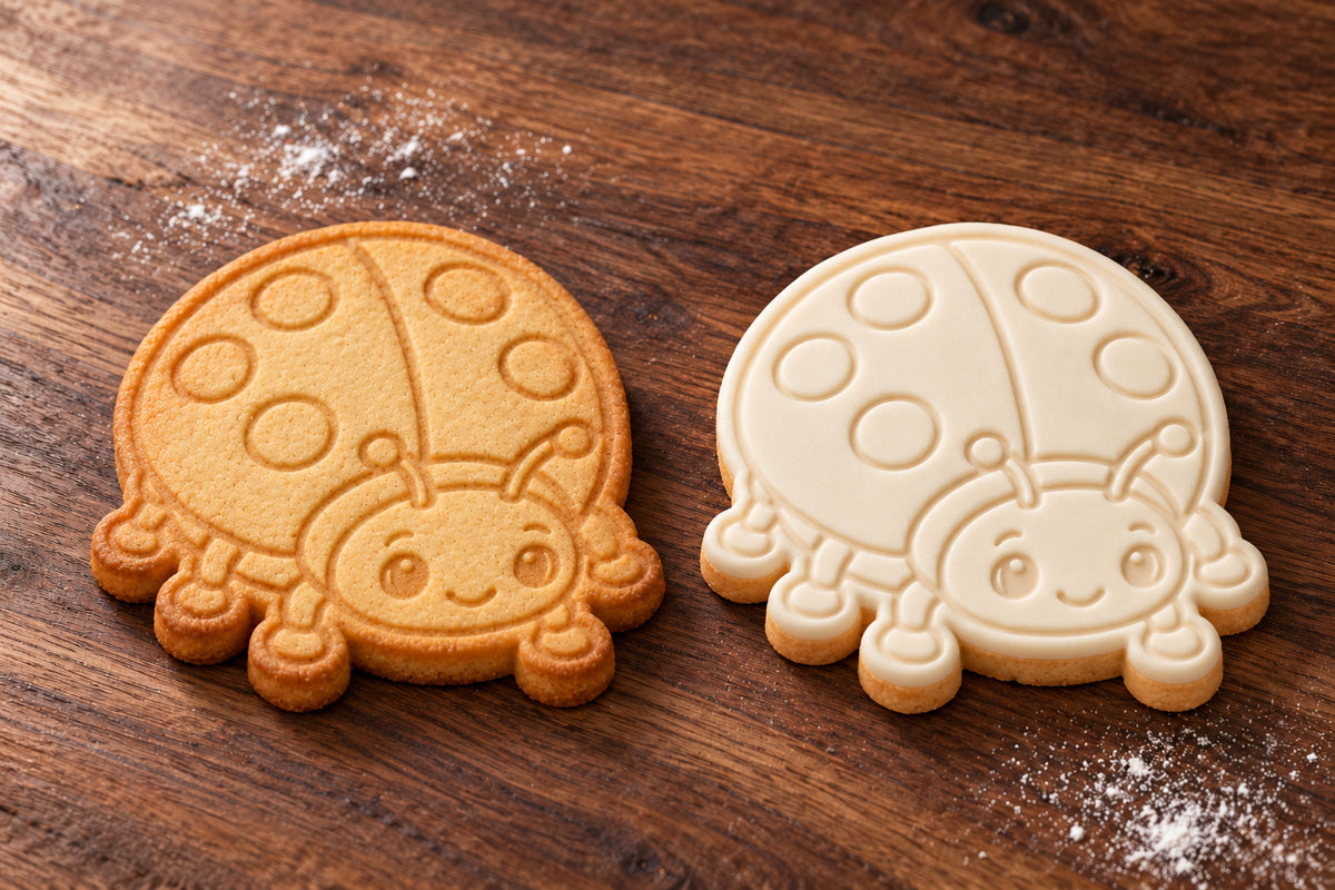 Ladybird plain and white fondant cookie examples