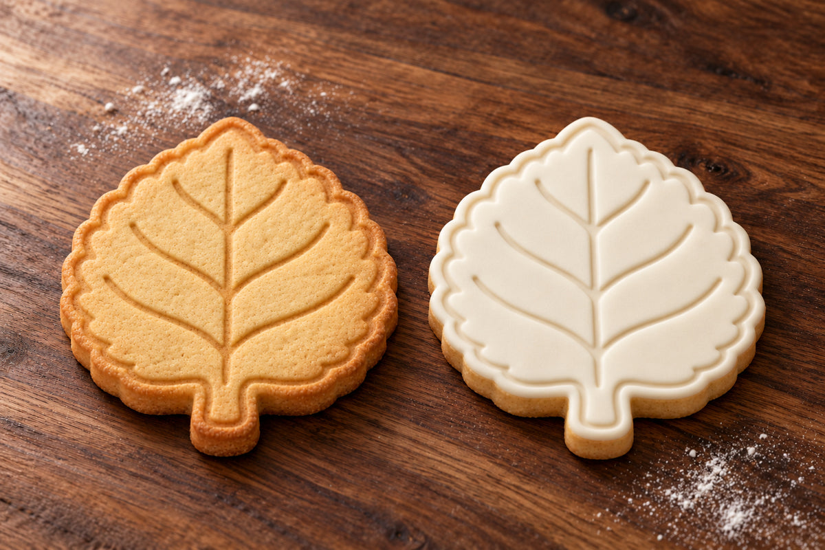 Leaf plain and white fondant cookie examples