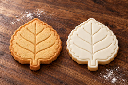 Leaf plain and white fondant cookie examples