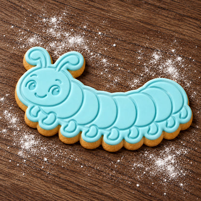 Millipede decorated fondant cookie
