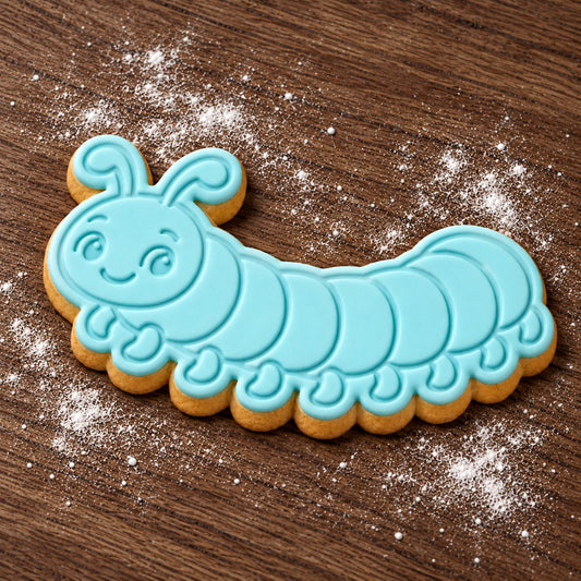 Millipede decorated fondant cookie