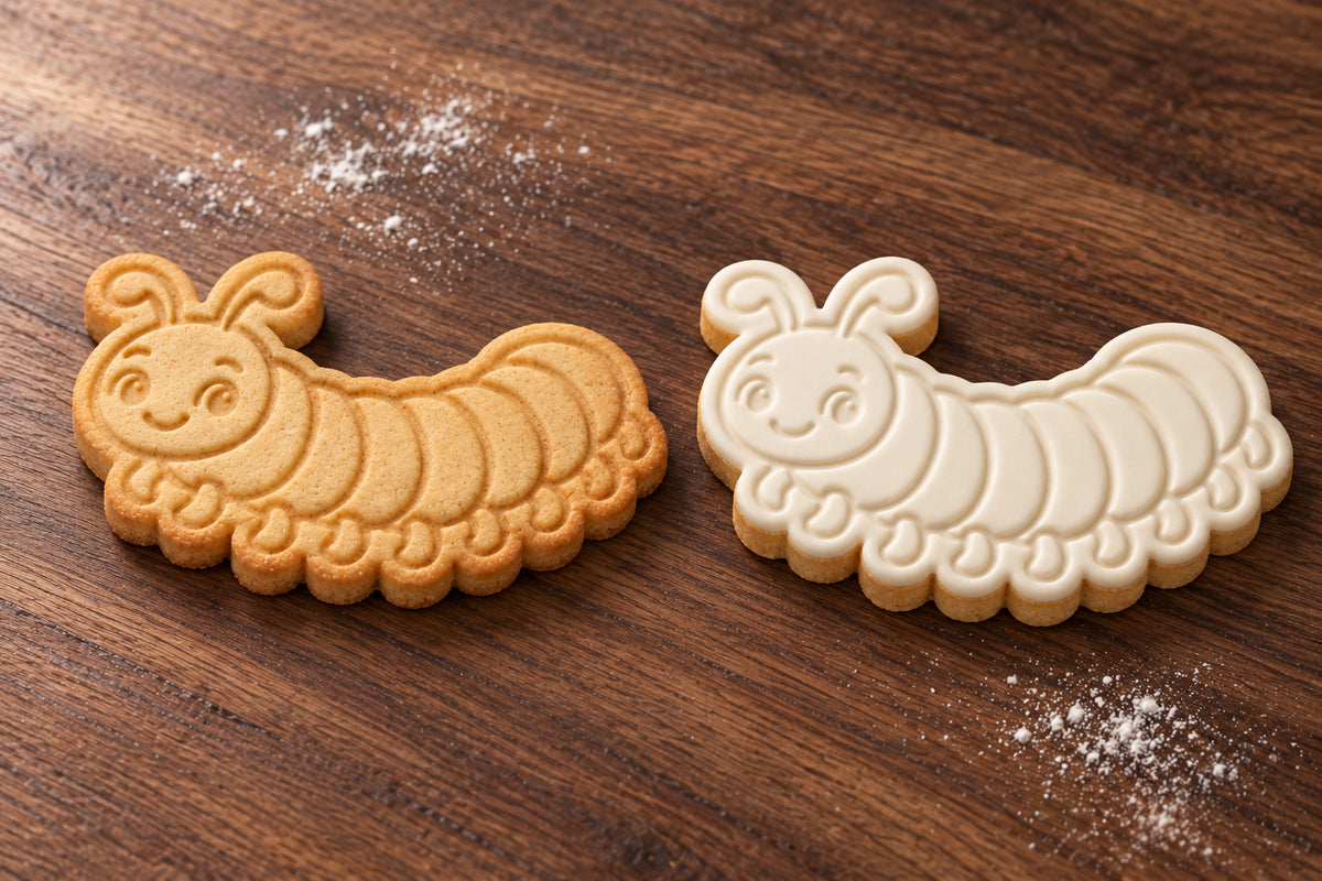 Millipede plain and white fondant cookie examples